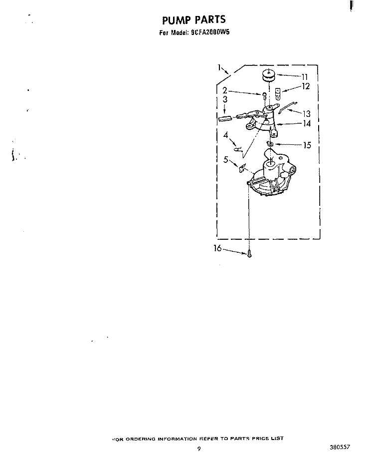 WATER PUMP Diagram and Parts List for 9CFA2000W5  Whirlpool Washer