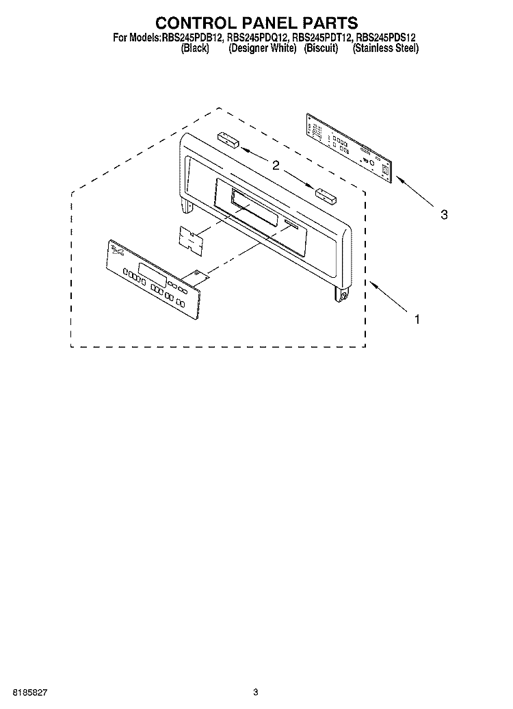 CONTROL PANEL Diagram and Parts List for RBS245PDT12  Whirlpool Wall Oven