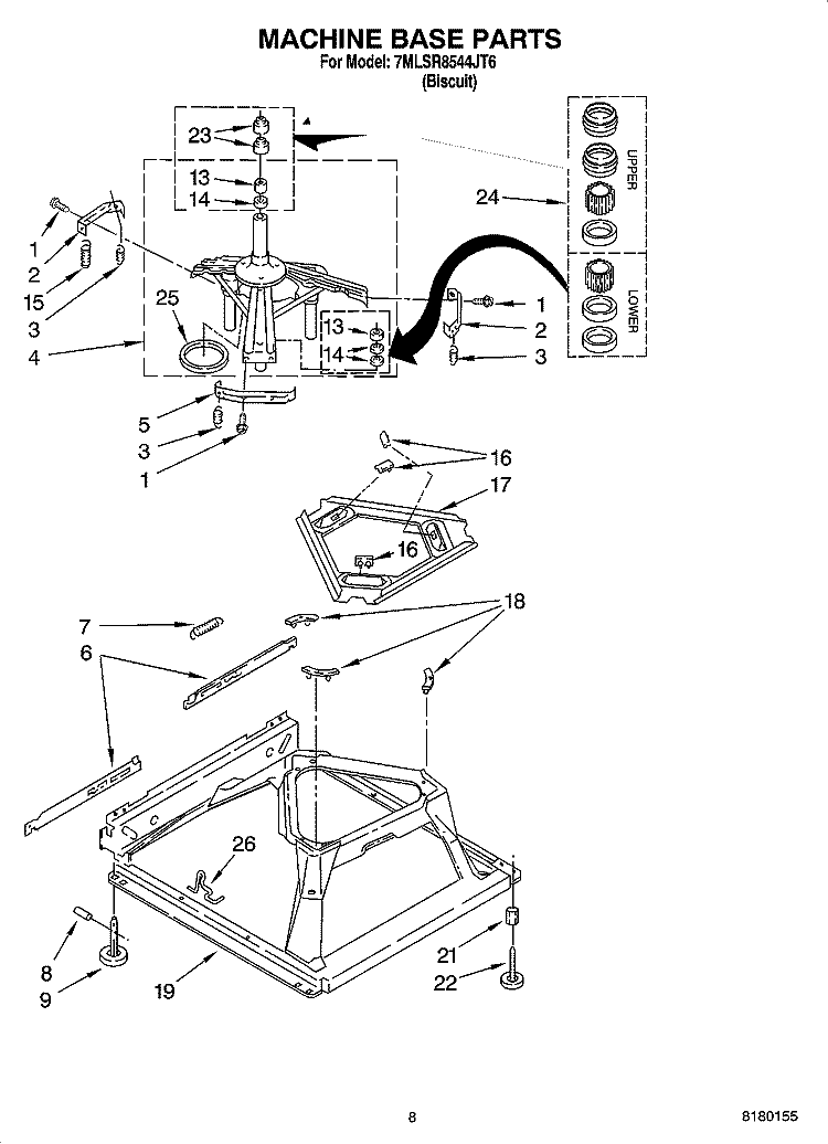MACHINE BASE PARTS Diagram and Parts List for 7MLSR8544JT6  Whirlpool Washer