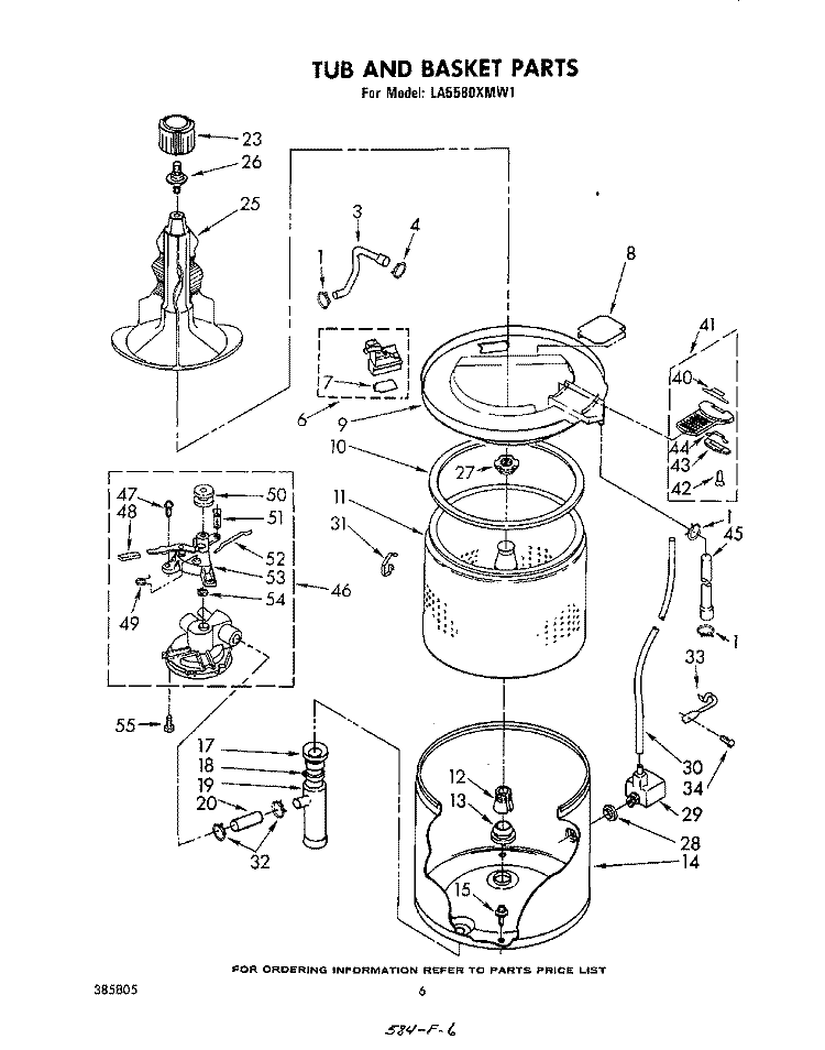 TUB AND BASKET Diagram and Parts List for LA5580XMW1  Whirlpool Washer