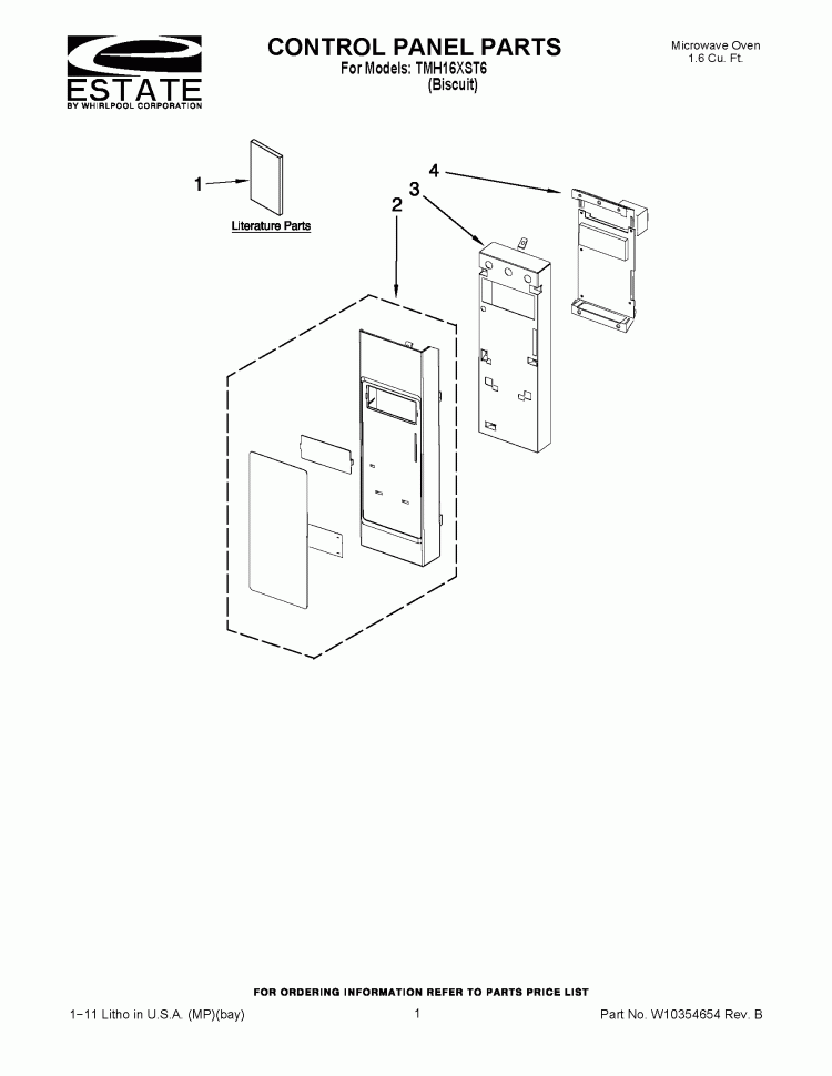 CONTROL PANEL PARTS Diagram and Parts List for TMH16XST6  Estate Microwave