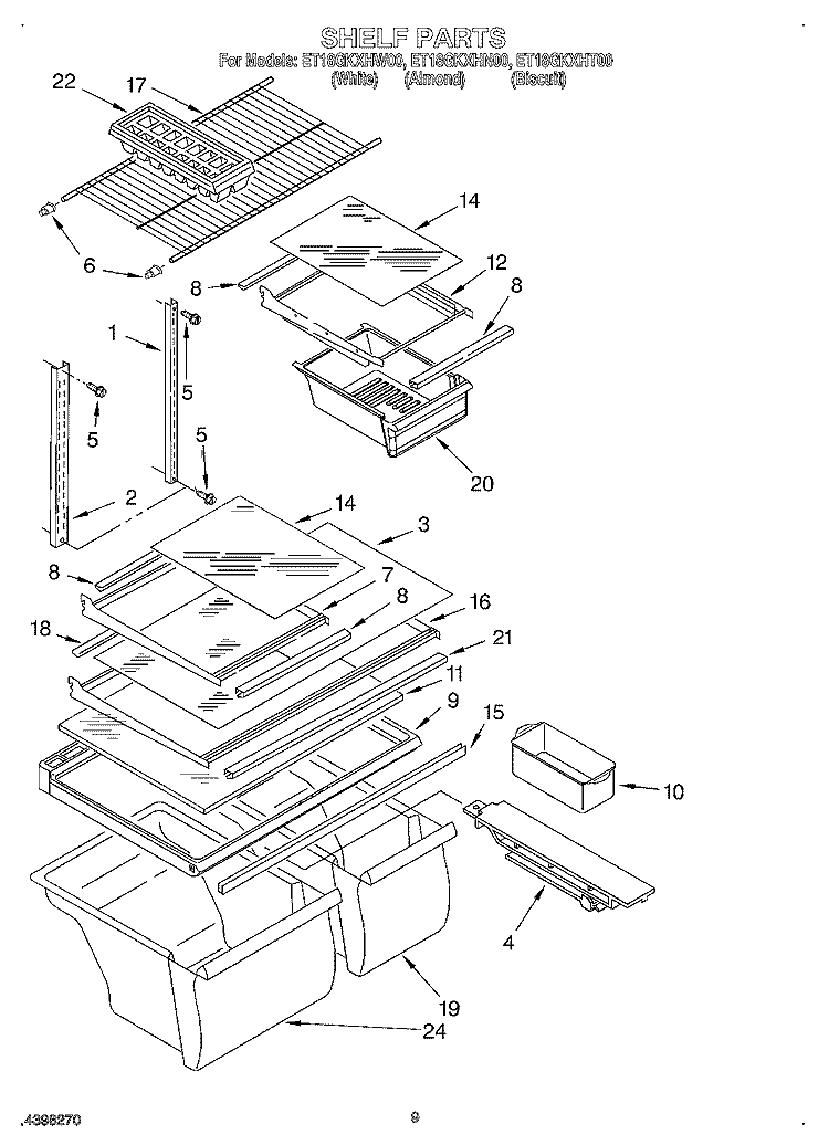SHELF, OPTIONAL Diagram and Parts List for ET18GKXHN00  Whirlpool Refrigerator