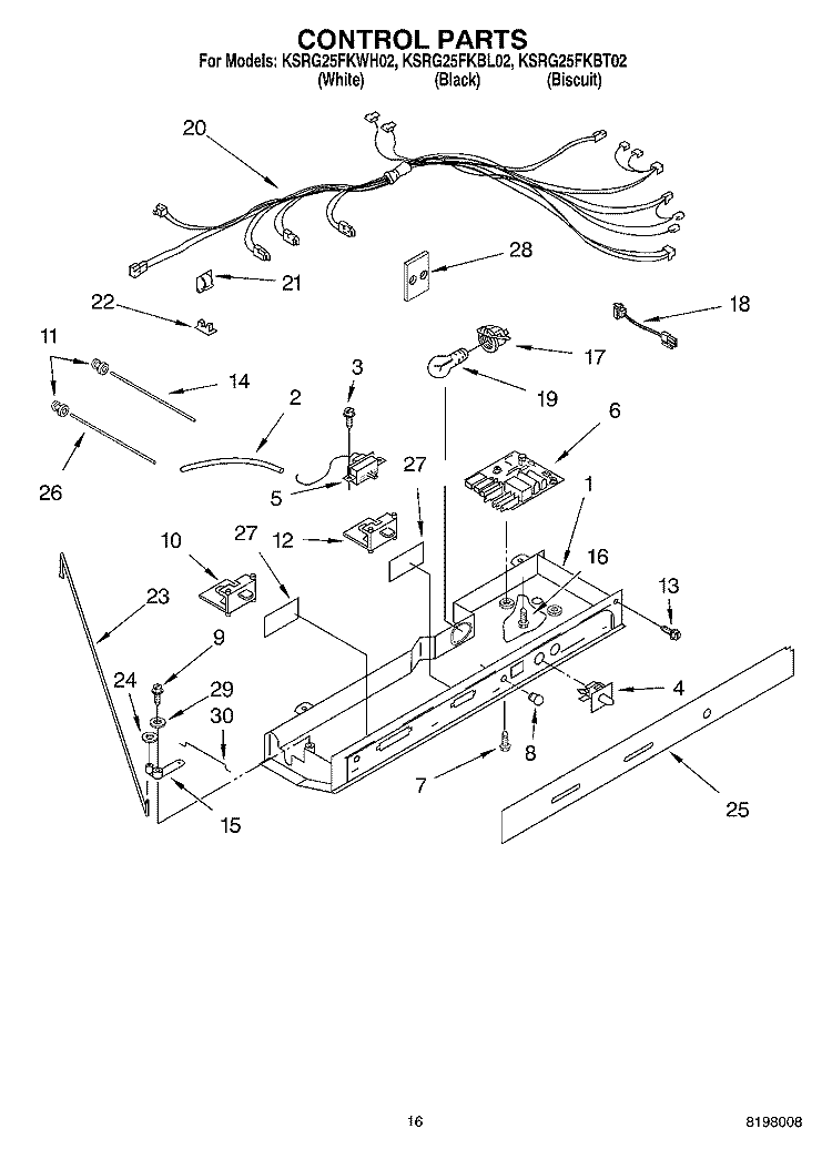 CONTROL PARTS Diagram and Parts List for KSRG25FKBL02  KitchenAid Refrigerator