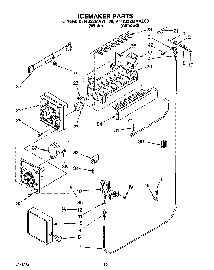 ICEMAKER Diagram and Parts List for KTRS22MAAL00  KitchenAid Refrigerator