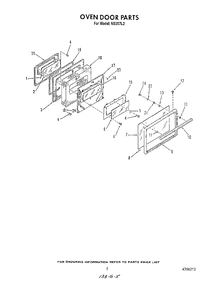 OVEN DOOR Diagram and Parts List for N9257L2  Roper Range