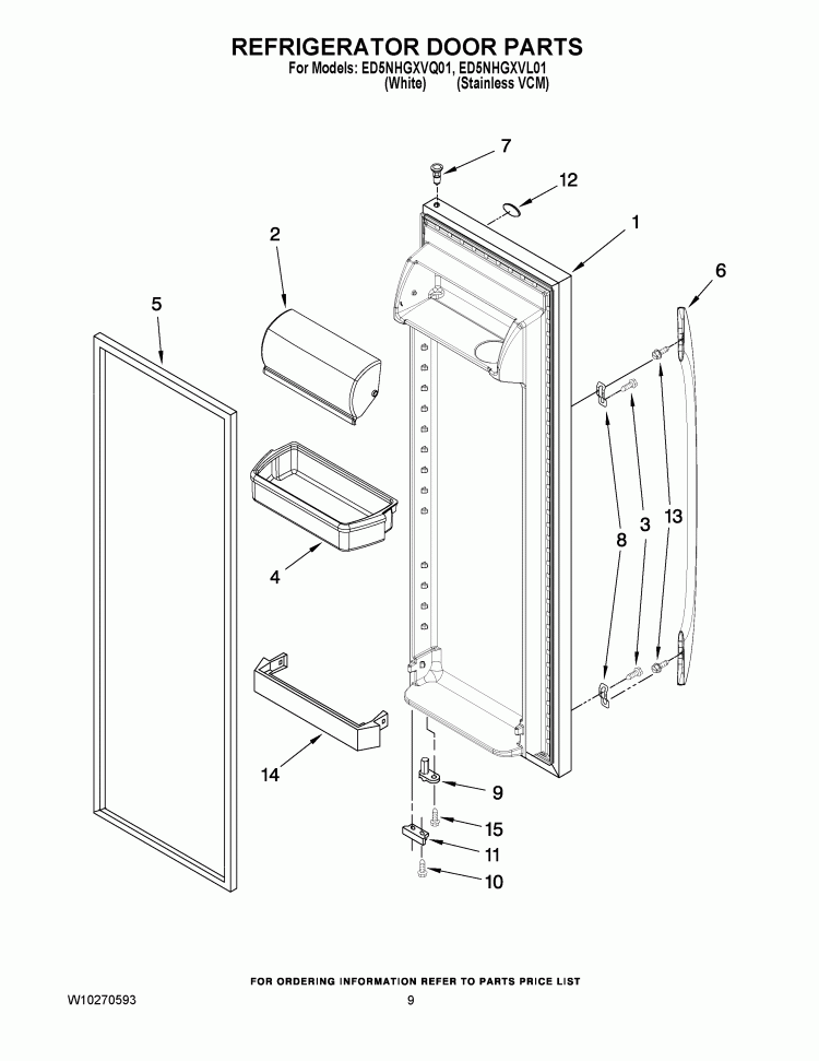 REFRIGERATOR DOOR PARTS Diagram and Parts List for ED5NHGXVQ01  Whirlpool Refrigerator
