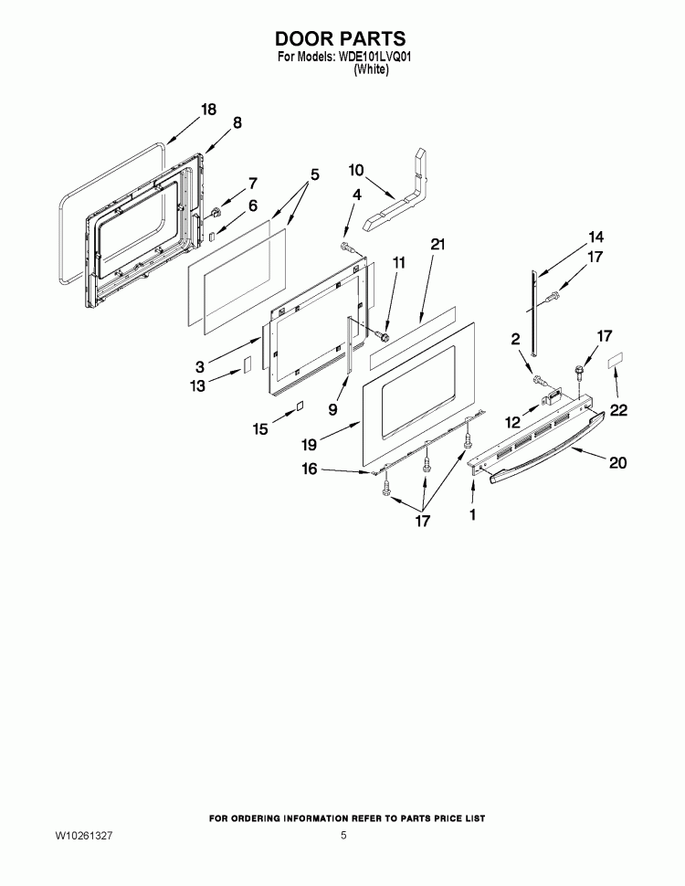 DOOR PARTS Diagram and Parts List for WDE101LVQ01  Whirlpool Range