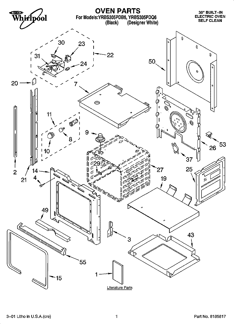 OVEN PARTS Diagram and Parts List for YRBS305PDQ6  Whirlpool Wall Oven