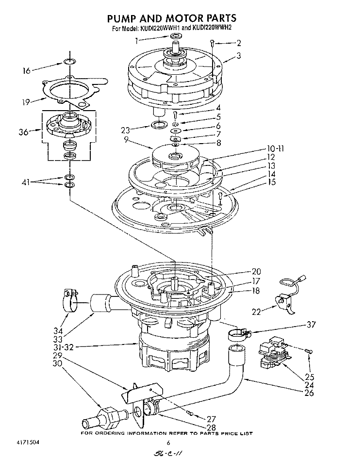 PUMP AND MOTOR Diagram and Parts List for KUDI220WWH1  KitchenAid Dishwasher