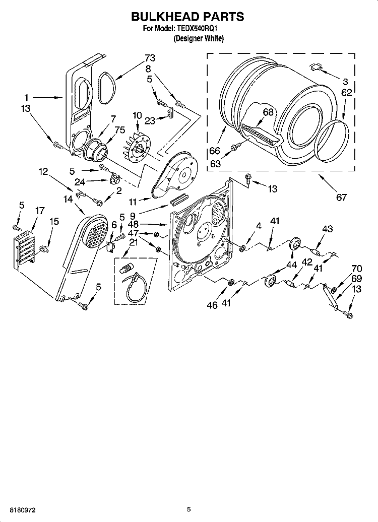 BULKHEAD PARTS, OPTIONAL PARTS (NOT INCLUDED) Diagram and Parts List for TEDX540RQ1  Estate Dryer