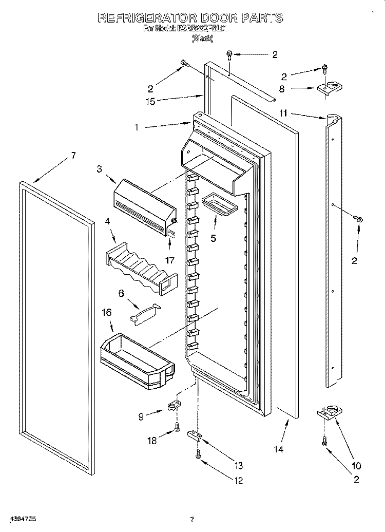 REFRIGERATOR DOOR Diagram and Parts List for KSRB22QFBL01  KitchenAid Refrigerator