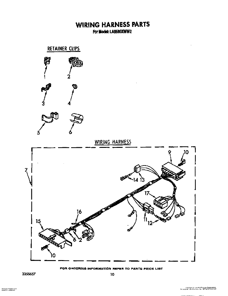 WIRING HARNESS Diagram and Parts List for LA8580XWF2  Whirlpool Washer