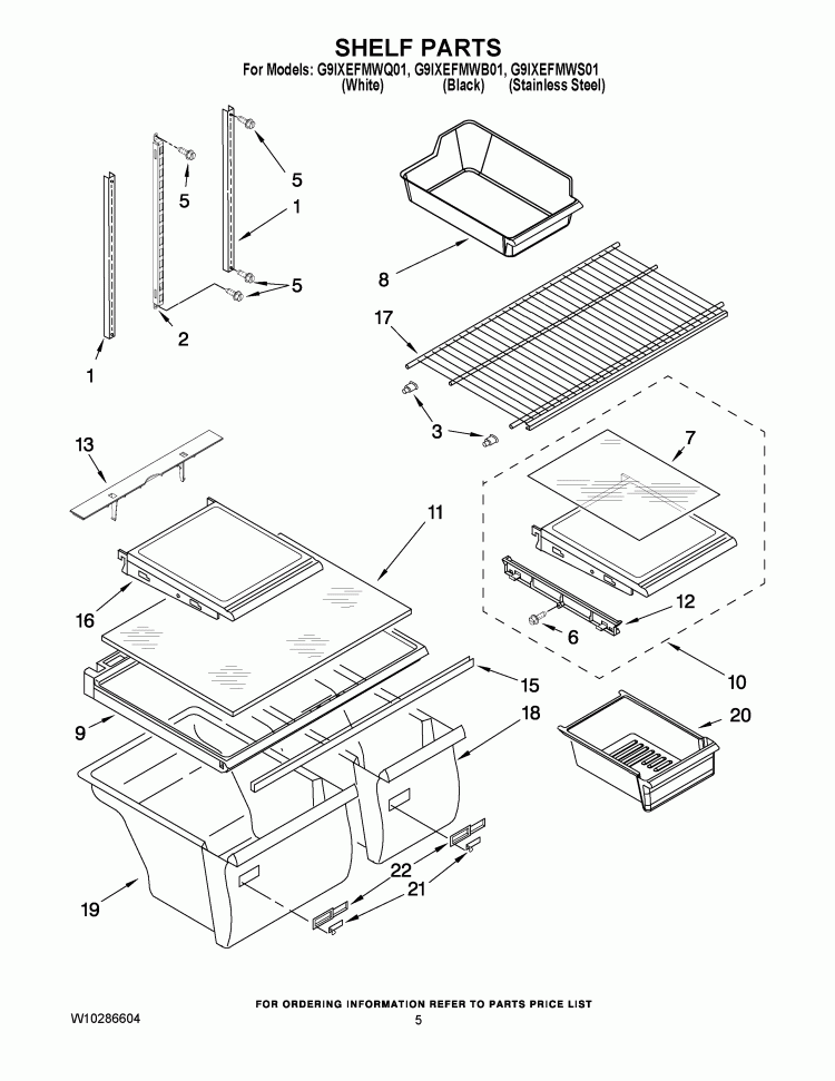SHELF PARTS Diagram and Parts List for G9IXEFMWS01  Whirlpool Refrigerator