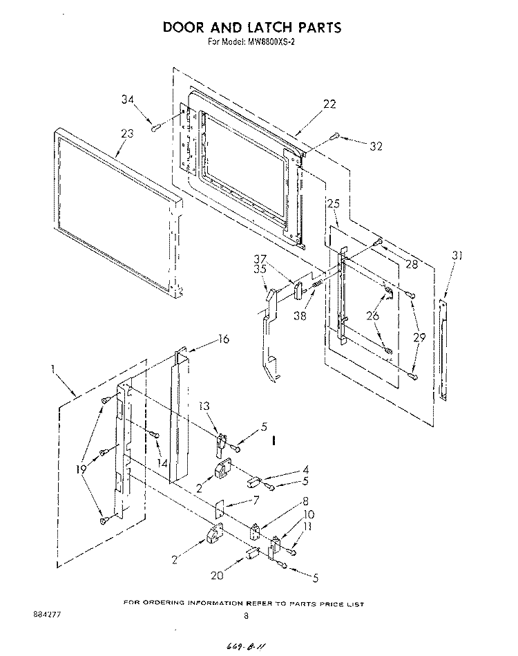 DOOR AND LATCH Diagram and Parts List for MW8800XS2  Whirlpool Microwave