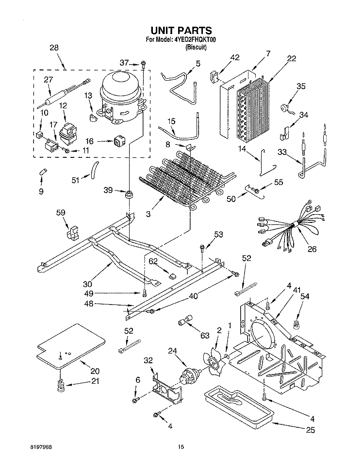 UNIT Diagram and Parts List for 4YED2FHQKT00  Whirlpool Refrigerator