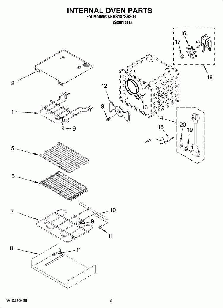 INTERNAL OVEN PARTS Diagram and Parts List for KEBS107SSS03  KitchenAid Wall Oven