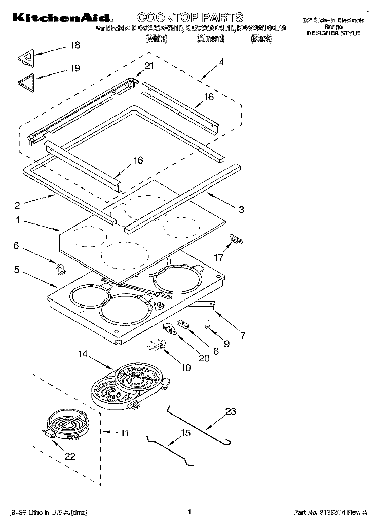 COOKTOP Diagram and Parts List for KESC300BAL10  KitchenAid Range