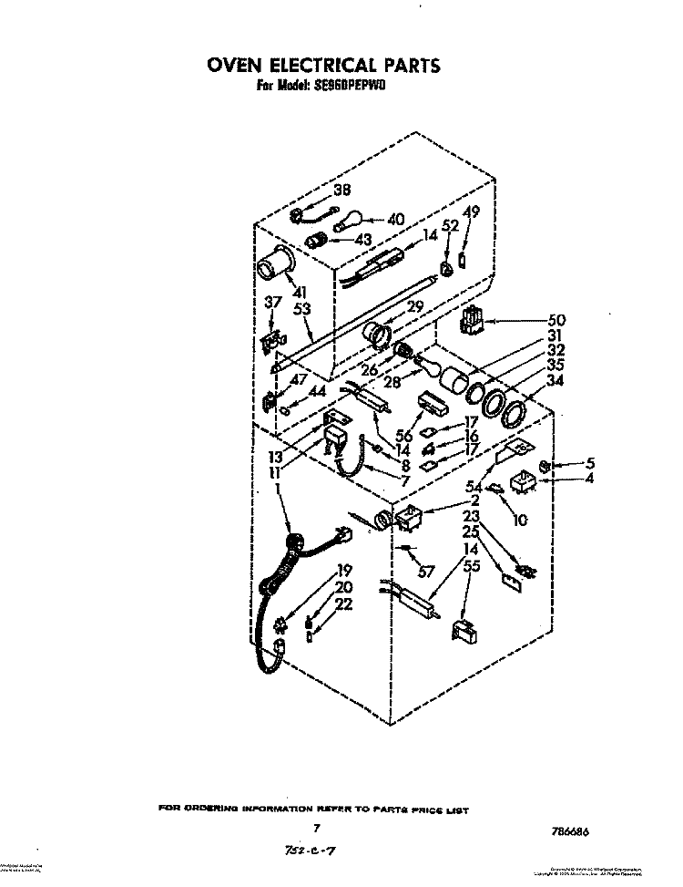 OVEN ELECTRICAL Diagram and Parts List for SE960PEPW0  Whirlpool Range