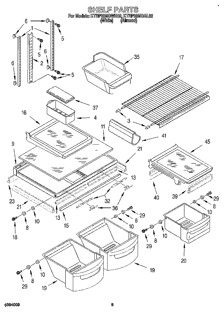 SHELF Diagram and Parts List for KTRP20MDAL02  Whirlpool Refrigerator