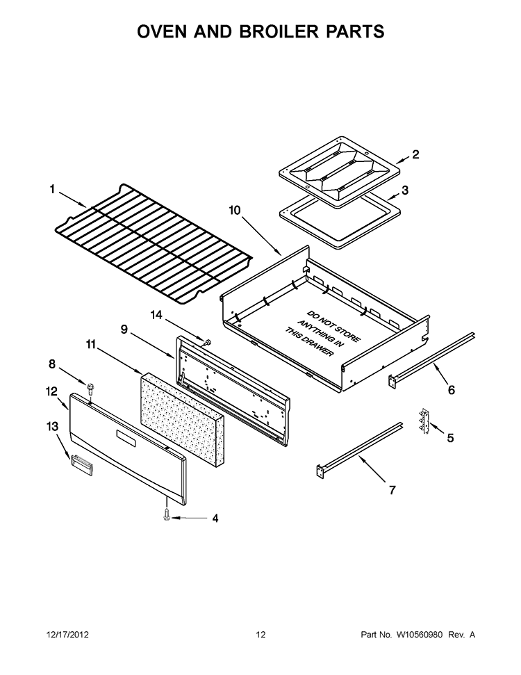 OVEN AND BROILER PARTS Diagram and Parts List for WFG114SWQ1  Whirlpool Range