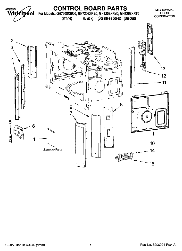 CONTROL BOARD PARTS Diagram and Parts List for GH7208XRS0  Whirlpool Microwave