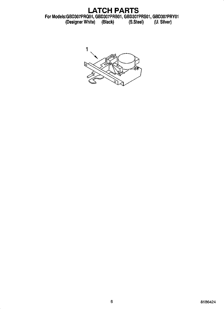 LATCH PARTS Diagram and Parts List for GBD307PRB01  Whirlpool Wall Oven