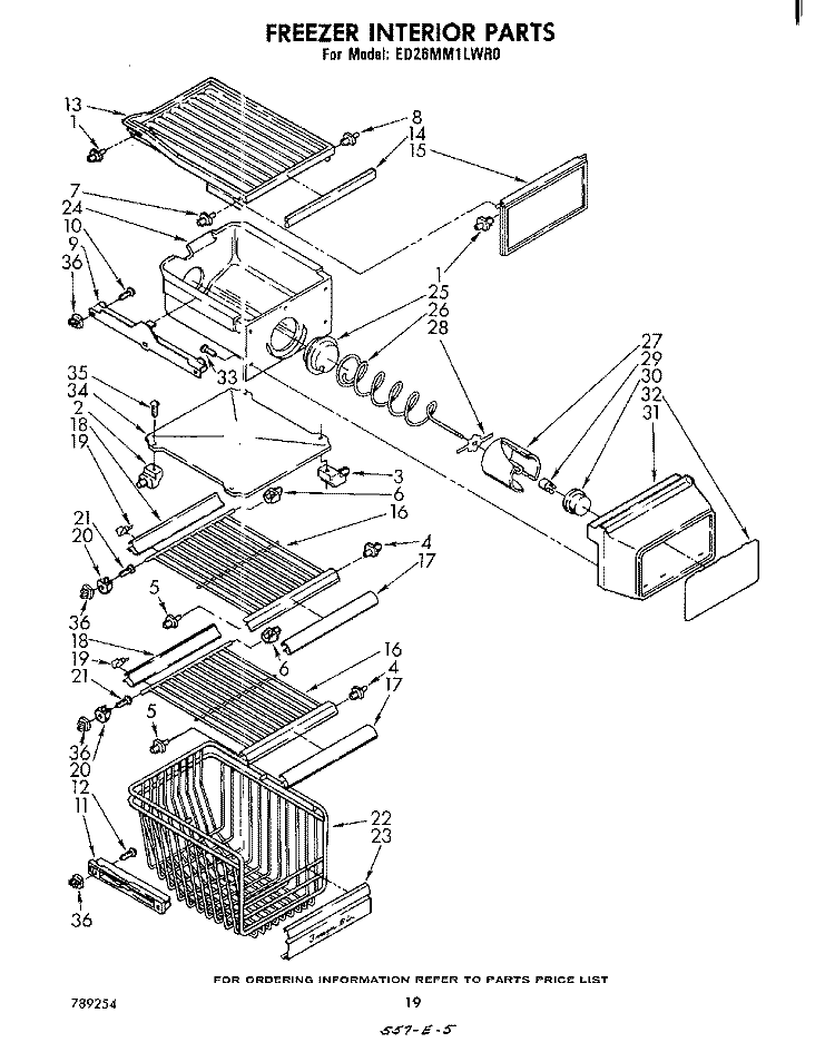 FREEZER INTERIOR Diagram and Parts List for ED26MM1LWR0  Whirlpool Refrigerator