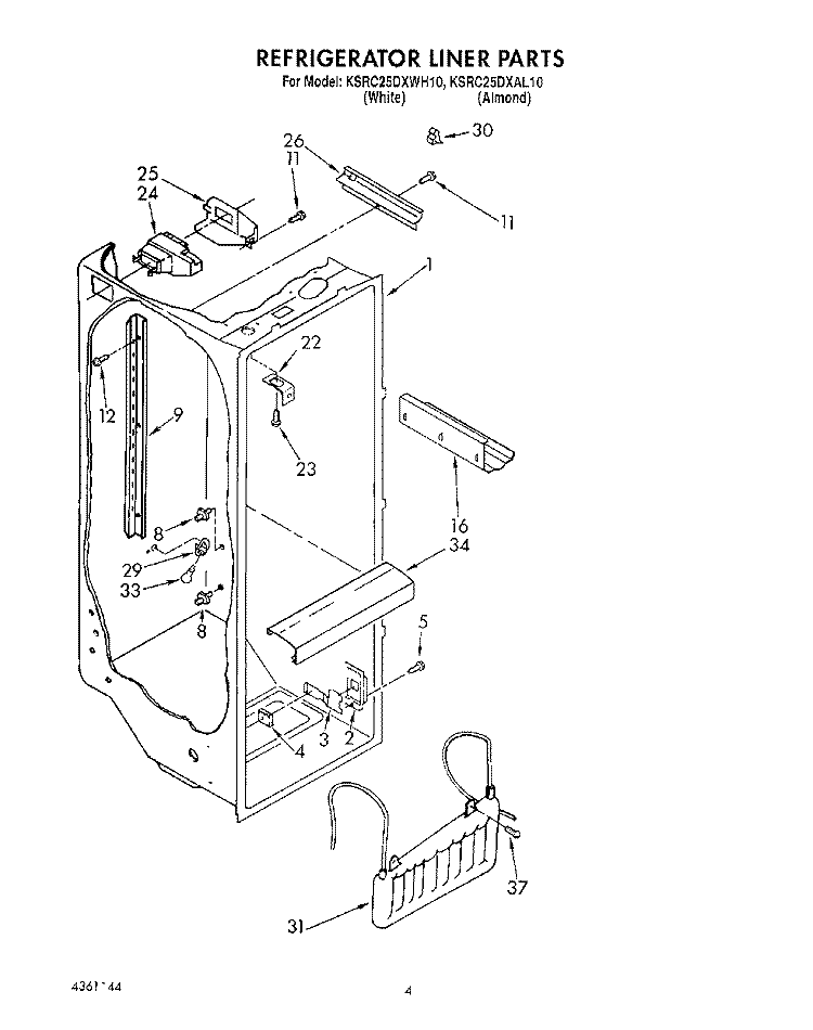 REFRIGERATOR LINER Diagram and Parts List for KSRC25DXAL10  KitchenAid Refrigerator