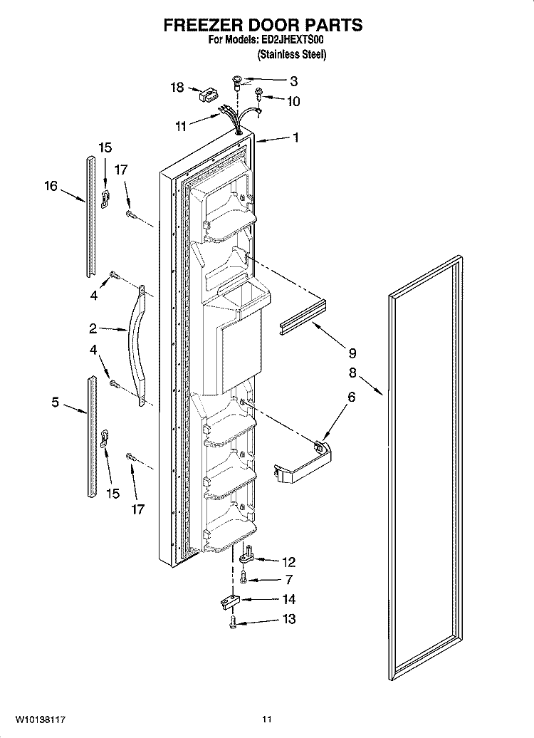 FREEZER DOOR PARTS Diagram and Parts List for ED2JHEXTS00  Whirlpool Refrigerator