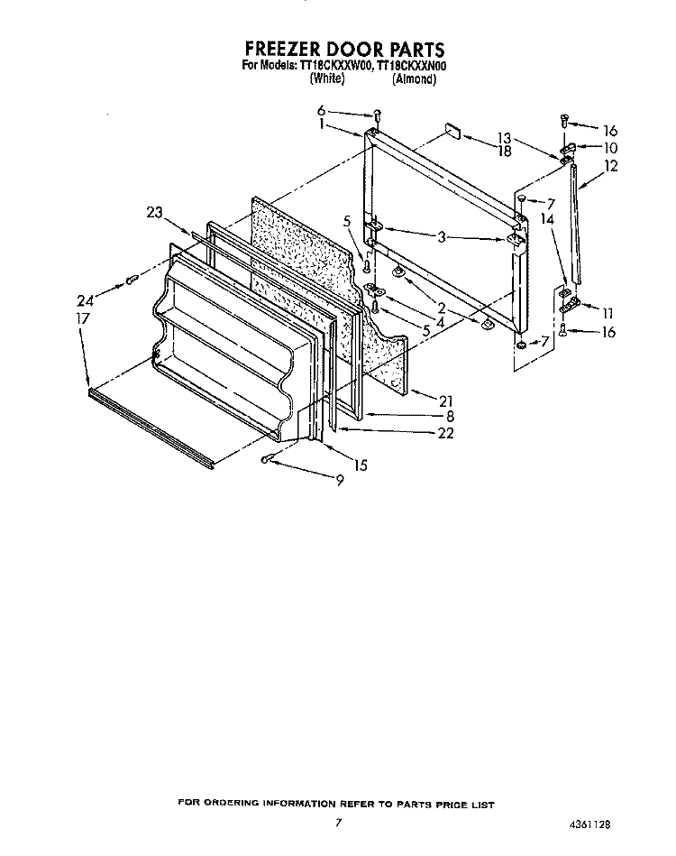 FREEZER DOOR Diagram and Parts List for TT18CKXXN00  Whirlpool Refrigerator