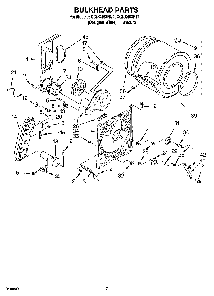 BULKHEAD PARTS, OPTIONAL PARTS (NOT INCLUDED) Diagram and Parts List for CGDX463RT1  Crosley Dryer