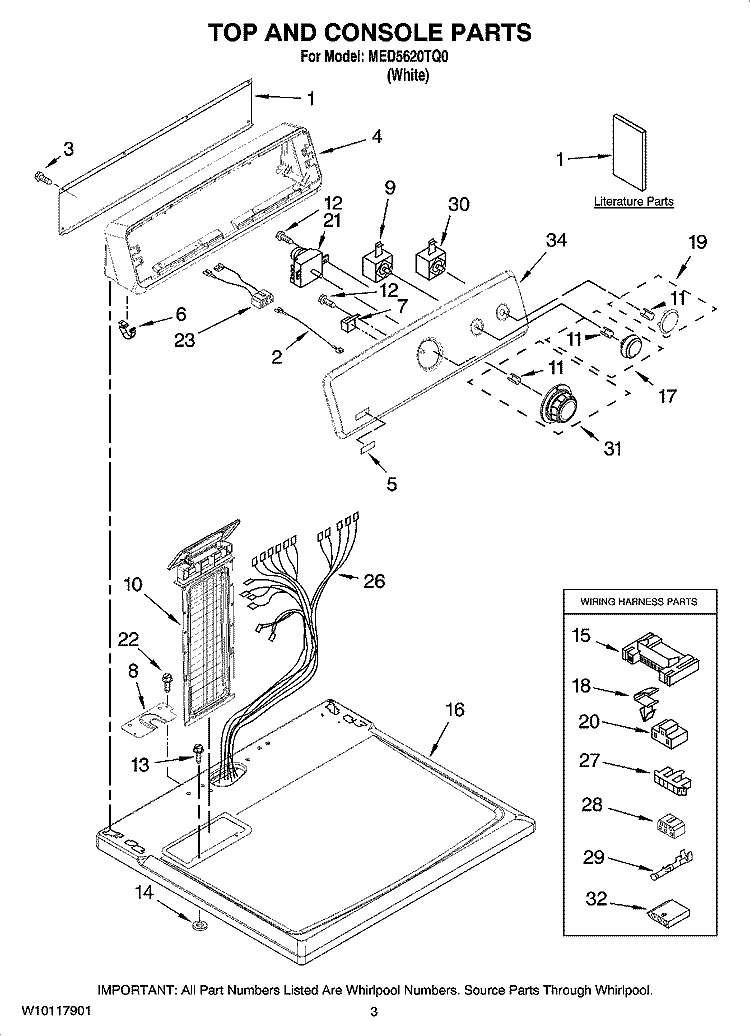 TOP AND CONSOLE PARTS Diagram and Parts List for MED5620TQ0  Maytag Dryer