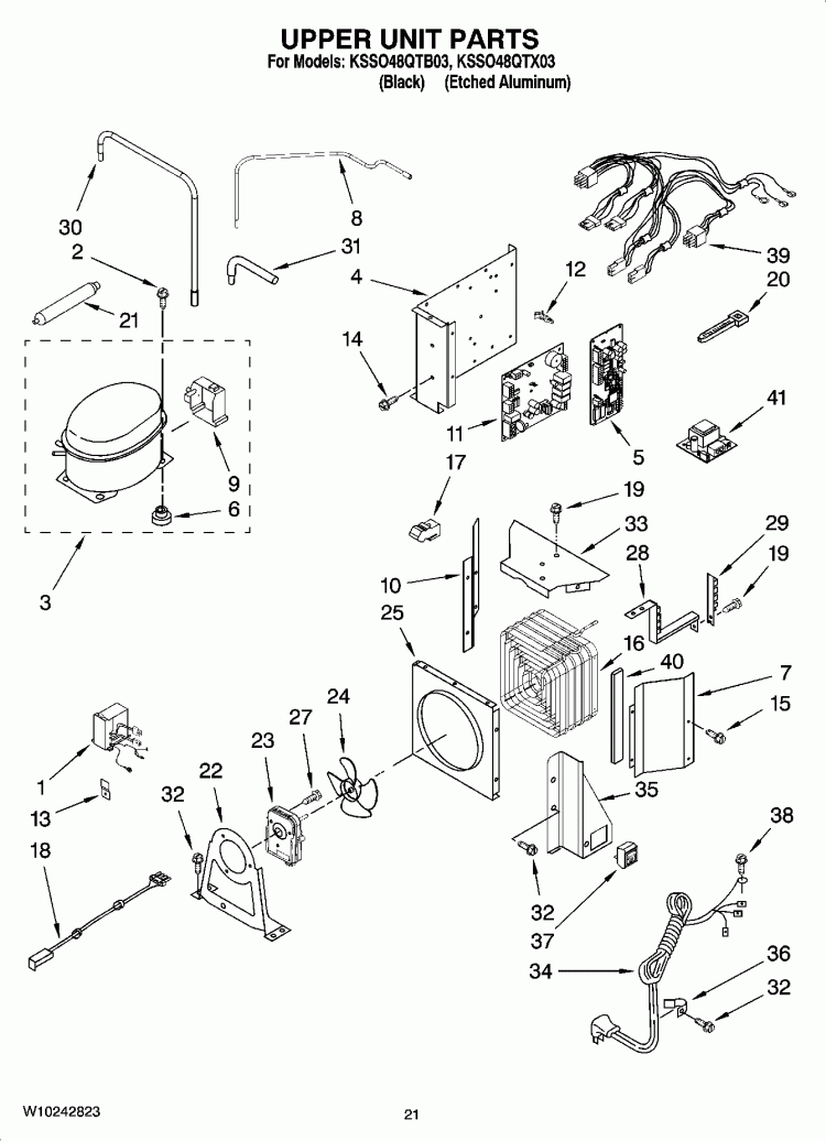 UPPER UNIT PARTS Diagram and Parts List for KSSO48QTB03  KitchenAid Refrigerator