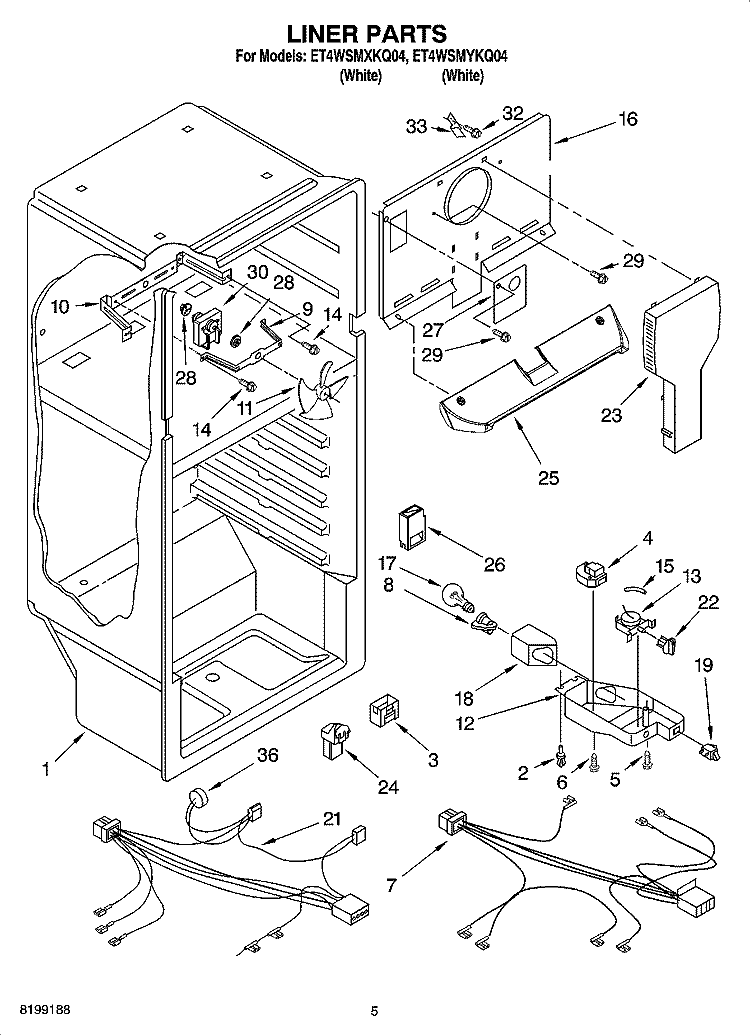 LINER PARTS Diagram and Parts List for ET4WSMXKQ04  Whirlpool Refrigerator
