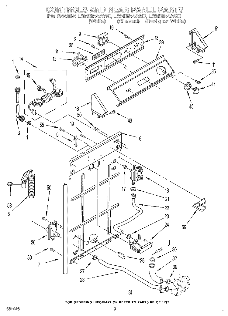 CONTROLS AND REAR PANEL Diagram and Parts List for LSN8244AW0  Whirlpool Washer