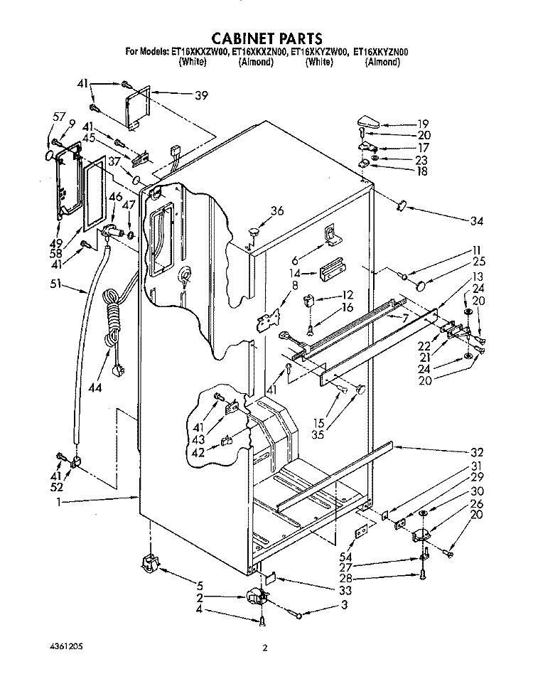 CABINET Diagram and Parts List for ET16XKYZN00  Whirlpool Refrigerator