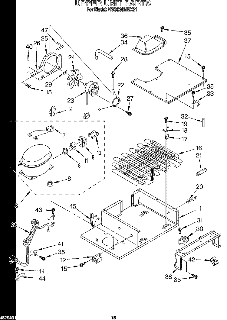 UPPER UNIT Diagram and Parts List for KSSS36MBX01  KitchenAid Refrigerator