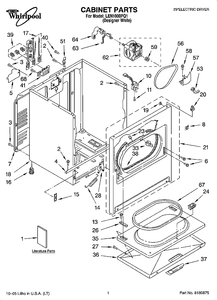 CABINET PARTS Diagram and Parts List for LEN1000PQ1  Whirlpool Dryer