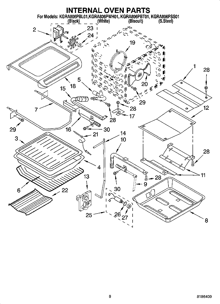 INTERNAL OVEN PARTS Diagram and Parts List for KGRA806PSS01  KitchenAid Range