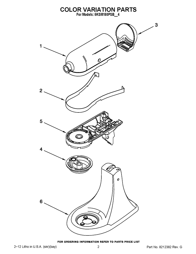 COLOR VARIATION PARTS Diagram and Parts List for 5KSM1500SBMS4  KitchenAid Mixer