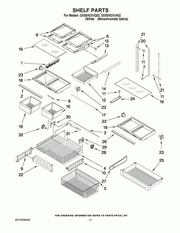 SHELF PARTS Diagram and Parts List for GX5SHDXVA02  Whirlpool Refrigerator