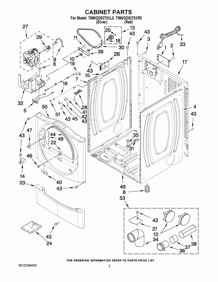 CABINET PARTS Diagram and Parts List for 7MWGD9270XL0  Whirlpool Dryer