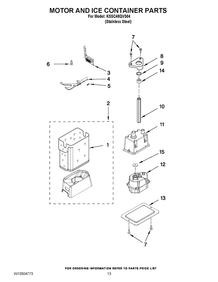 MOTOR AND ICE CONTAINER PARTS Diagram and Parts List for KSSC48QVS04  KitchenAid Refrigerator