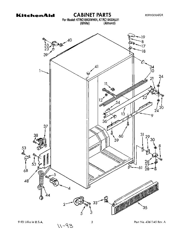 CABINET Diagram and Parts List for KTRC18KXWH01  KitchenAid Refrigerator