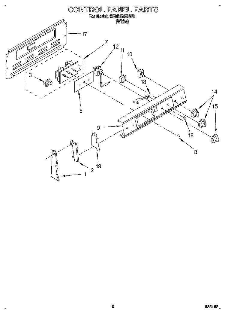 CONTROL PANEL Diagram and Parts List for RF356BXDW0  Whirlpool Range