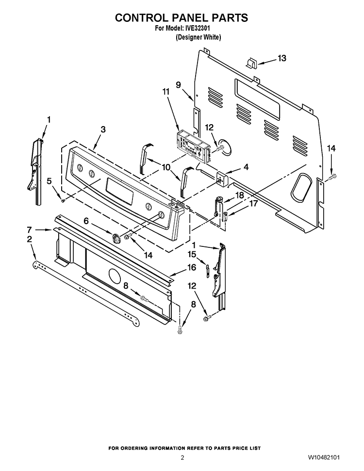 CONTROL PANEL PARTS Diagram and Parts List for IVE32301  Inglis Range