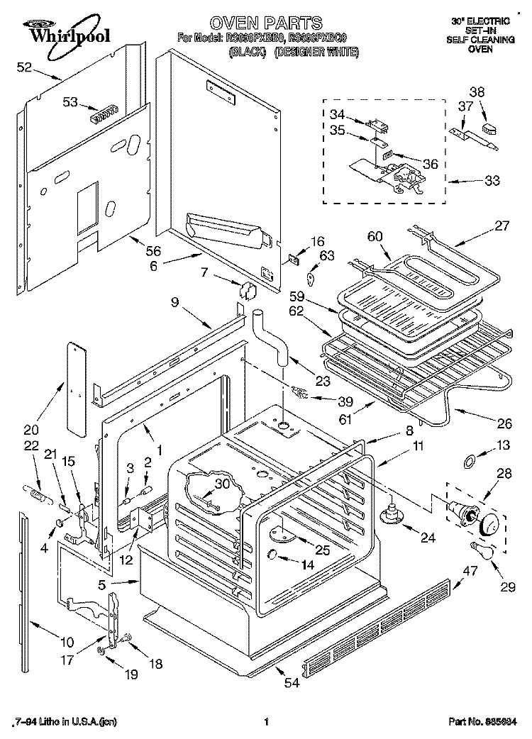 OVEN Diagram and Parts List for RS696PXBB0  Whirlpool Range