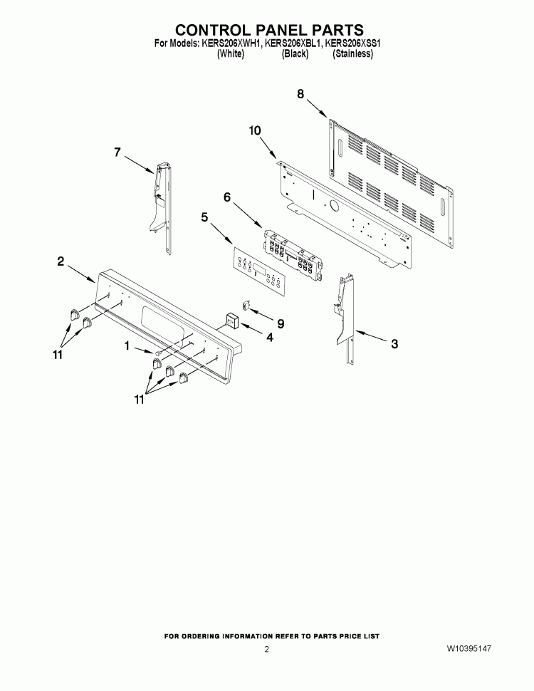 CONTROL PANEL PARTS Diagram and Parts List for KERS206XBL1  KitchenAid Range