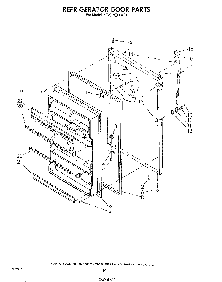 REFRIGERATOR DOOR , LIT/OPTIONAL Diagram and Parts List for ET20PKXTF00  Whirlpool Refrigerator