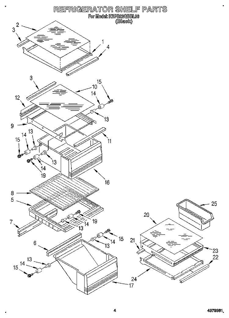 REFRIGERATOR SHELF Diagram and Parts List for KSPB22QBBL00  KitchenAid Refrigerator